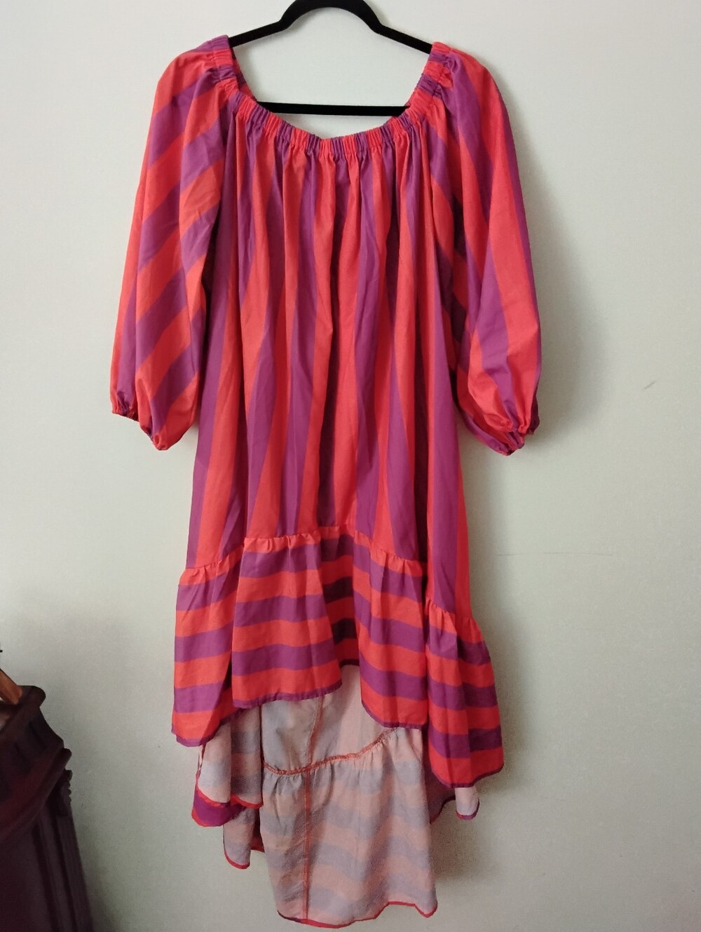 Petal & Pup Bright Pink and Coral Striped Peasant Dress Medium